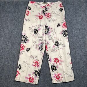 Bobby Chan Floral Rose Cropped Capris Pants Silk Blend Women's Size 6